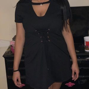 Black corset dress.